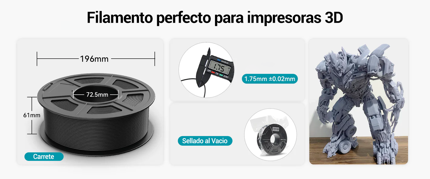 Detalle de las dimensiones del filamento Sunlu en Smartec Store Quito.
