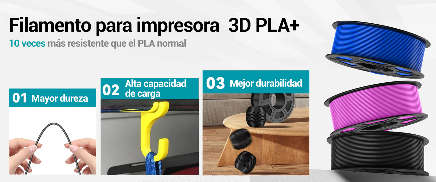Filamento Sunlu PLA+ en colores resistentes en Smartec Store Quito.