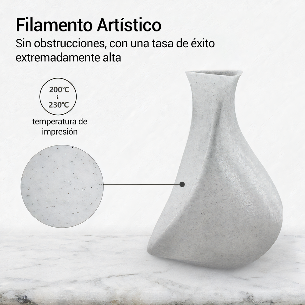 Florero impreso con Filamento Marble Mármol PLA Sunlu para impresión 3D. Textura artística con acabado que simula mármol, ideal para proyectos decorativos. Incluye rango de temperatura de impresión de 200°C a 230°C. Disponible en Smartec Store, Quito, Ecuador.