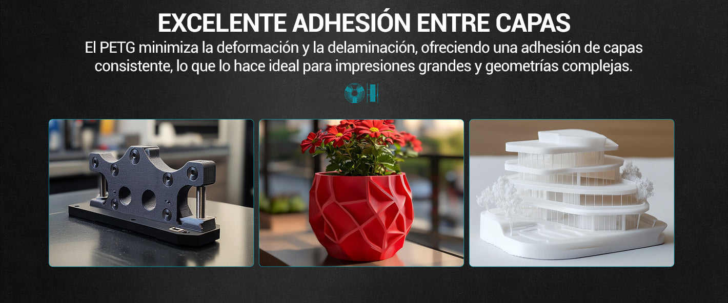 Impresiones realizadas con filamento PETG Sunlu que ofrece excelente adhesión entre capas, reduciendo deformaciones y delaminación. Ideal para proyectos grandes y complejos. Disponible en Smartec Store Quito Ecuador.