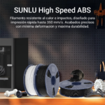Filamento SUNLU HS ABS con piezas impresas de muestra