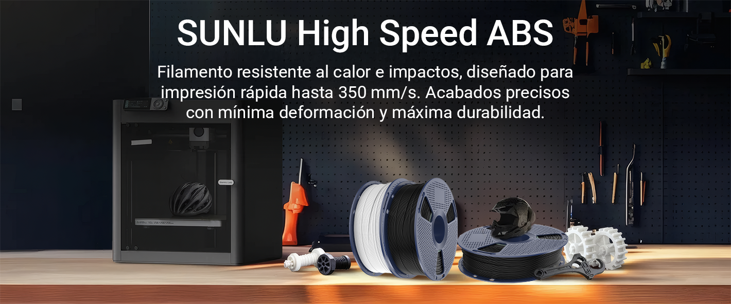 Filamento SUNLU HS ABS con piezas impresas de muestra