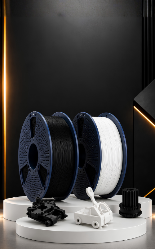Filamentos técnicos para impresión 3D con piezas mecánicas y componentes funcionales