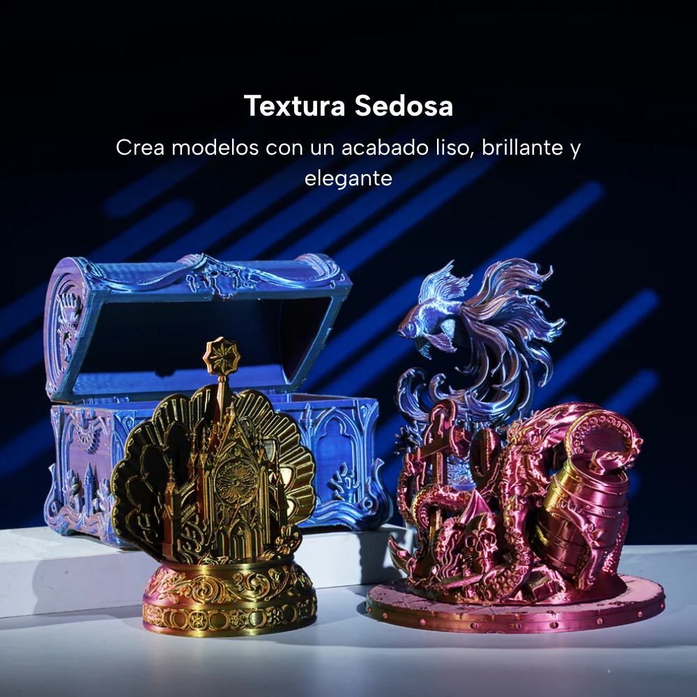 Figuras decorativas impresas con filamento SUNLU PLA+ Silk Multicolor de Smartec Store, con textura sedosa, acabado liso y brillo elegante