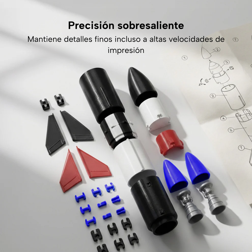 Piezas de cohete impresas con filamento SUNLU High Speed PLA+ 2.0 de Smartec Store, con alta precisión y detalles finos