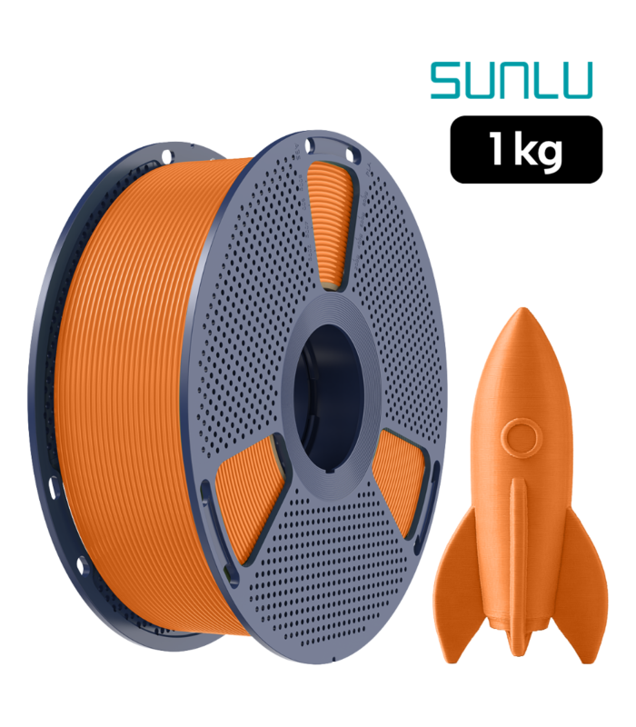 Filamento SUNLU High Speed PLA+ Naranja 1 kg de Smartec Store, con pieza impresa en 3D para modelos rápidos, resistentes y llamativos