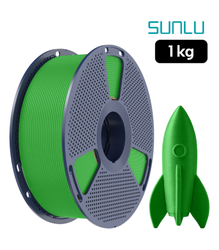 Filamento SUNLU High Speed PLA+ Verde 1 kg de Smartec Store, con cohete impreso en 3D para piezas rápidas, resistentes y detalladas