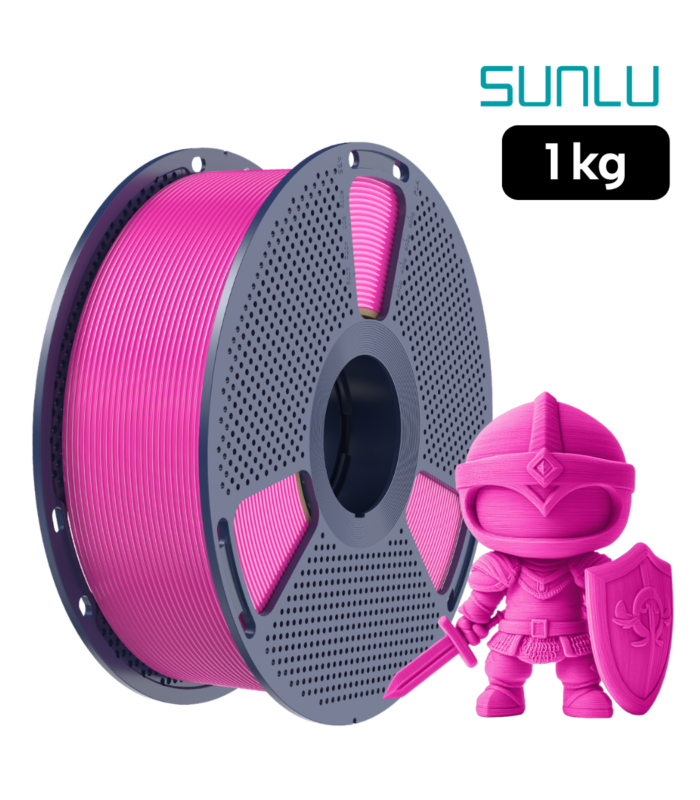 Filamento SUNLU PLA+ 2.0 Magenta 1 kg de Smartec Store, con figura de caballero impresa en 3D para piezas resistentes y detalladas