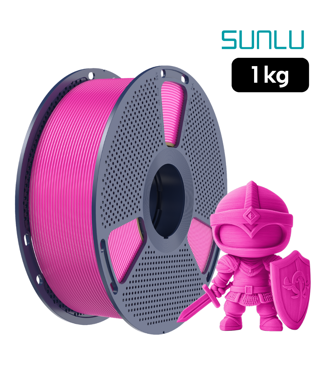 SUNLU PLA+ 2.0 Magenta 1 kg | Smartec Store Ecuador Filamento SUNLU PLA+ 2.0 Magenta 1 kg de Smartec Store, con figura de caballero impresa en 3D para piezas resistentes y detalladas