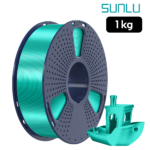 Filamento SUNLU PLA+ Silk Verde Brillante 1 kg con muestra impresa y acabado sedoso