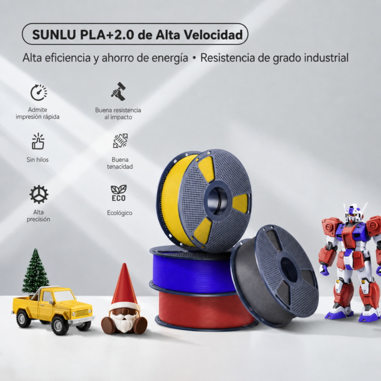 Filamento SUNLU PLA+ 2.0 de Alta Velocidad Varios Colores de Smartec Store, ideal para impresión 3D rápida, resistente y precisa