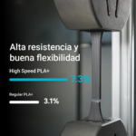 Prueba mecánica de elongación del filamento SUNLU PLA+ 2.0 de Alta Velocidad mostrando resistencia y flexibilidad antes de la rotura