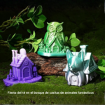 Casitas de animales fantásticos impresas con filamento SUNLU PLA Arcoíris de Smartec Store, con acabado brillante y transición multicolor