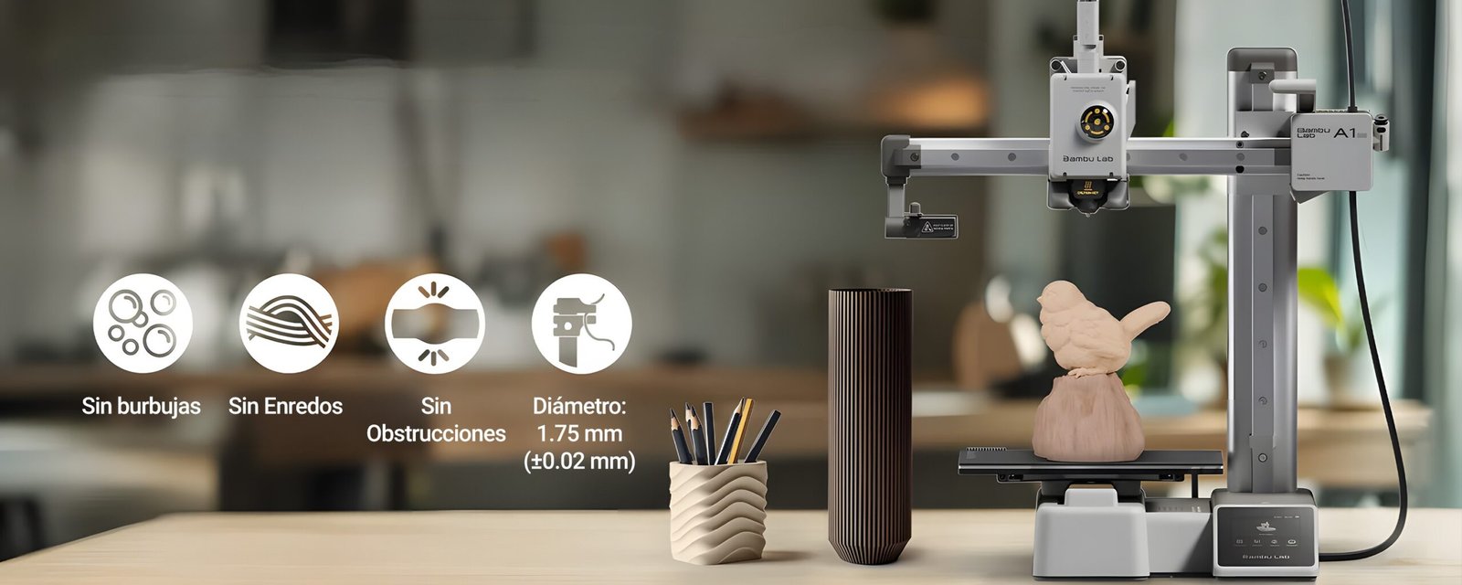 Filamento SUNLU PLA Madera de 1.75 mm para impresión 3D sin burbujas, sin enredos y sin obstrucciones