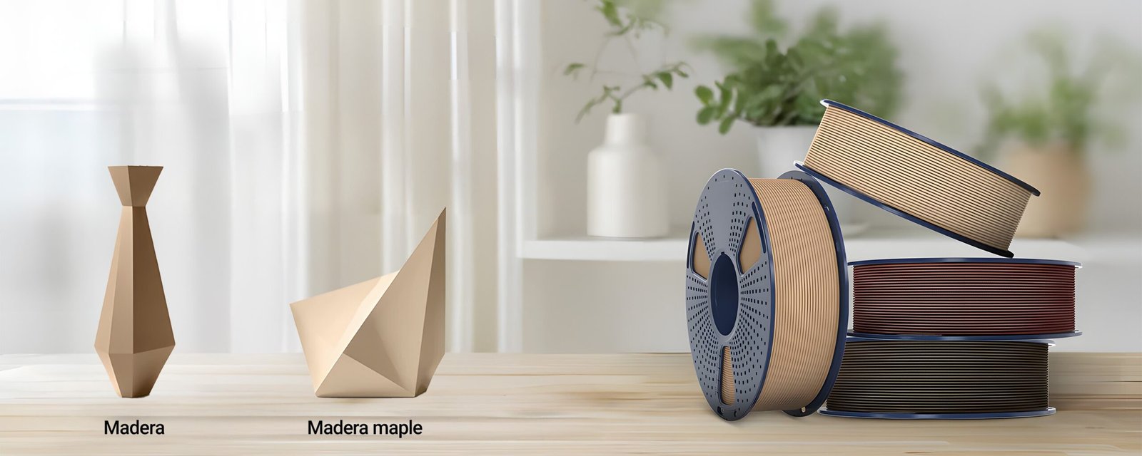 Comparación de filamentos SUNLU PLA Madera y Madera maple de Smartec Store con muestras impresas en 3D