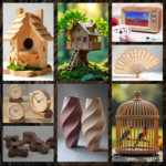 Ejemplos de impresiones 3D con filamento PLA Madera SUNLU, ideal para casas decorativas, relojes, floreros, abanicos, autos y accesorios de madera