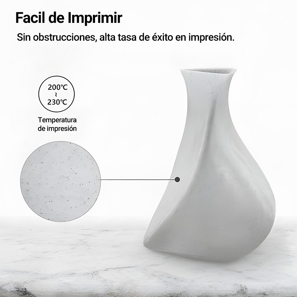 Jarrón Blanco impreso con filamento SUNLU High Speed PLA Mármol de Smartec Store, con textura tipo piedra y temperatura recomendada de 200 a 230 grados