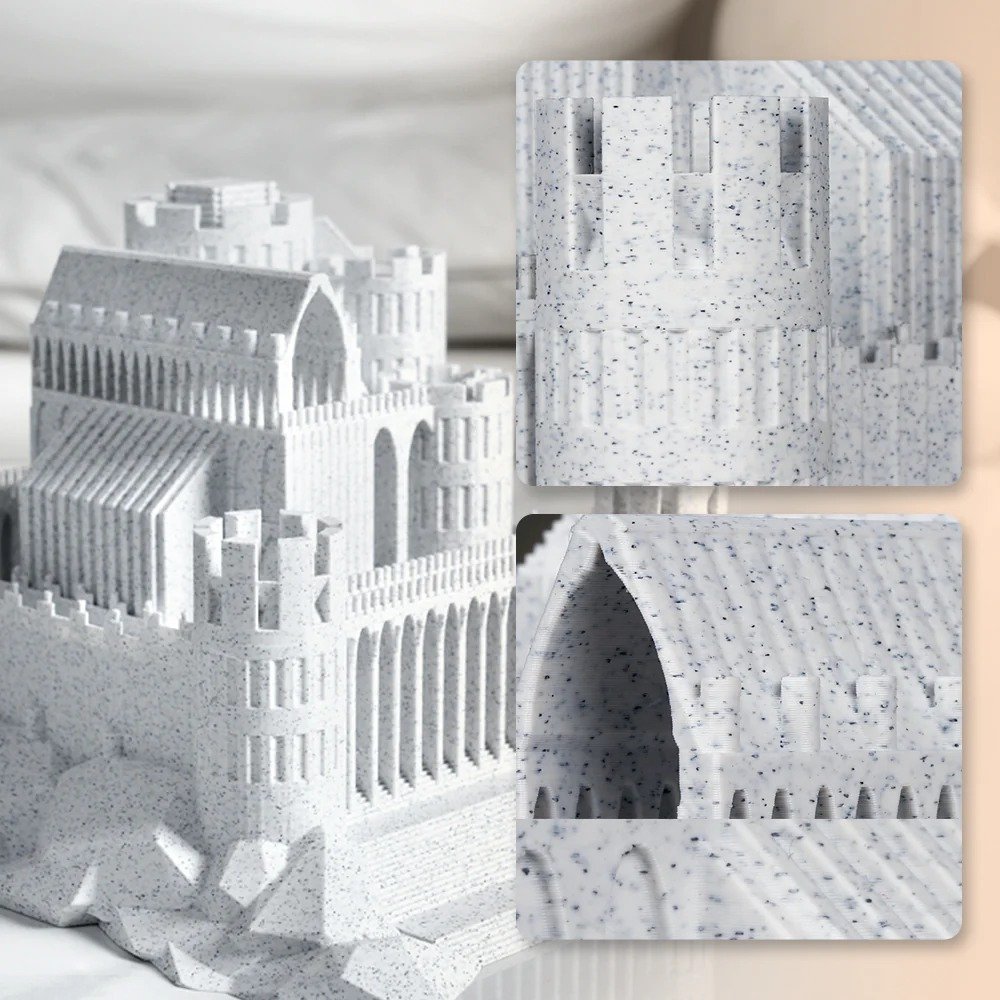 Castillo arquitectónico impreso con filamento SUNLU High Speed PLA Mármol de Smartec Store, con textura tipo piedra y detalles finos