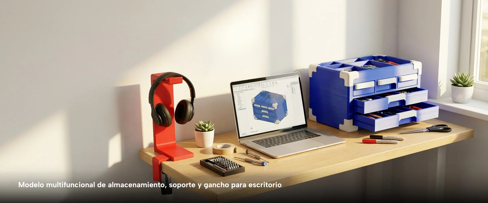 Organizador de escritorio, soporte de audífonos y caja de almacenamiento impresos con filamento SUNLU PLA+ 2.0 Varios Colores de Smartec Store
