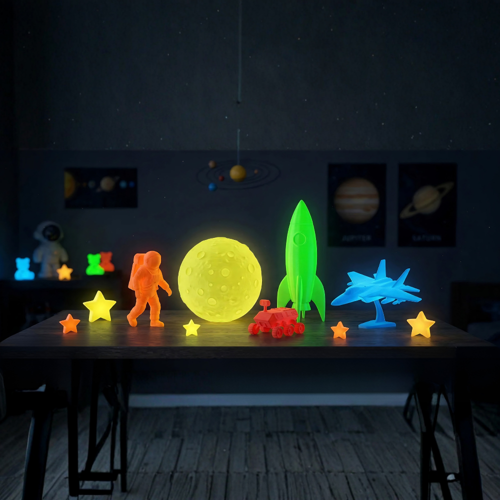 Adornos de planetas, astronauta, cohete y estrellas impresos con filamento SUNLU PLA Glow in the Dark Varios Colores de Smartec Store