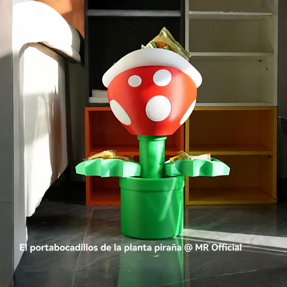 Portabocadillos Planta Piraña Rojo, Blanco y Verde impreso con filamento SUNLU PLA Transparente de Smartec Store para piezas creativas y decorativas