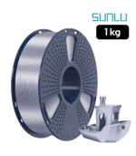 Filamento SUNLU PLA+ Silk Plateado 1 kg con muestra impresa y acabado sedoso