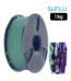 Filamento SUNLU PLA+ Silk Multicolor Verde Púrpura 1kg con muestra de jarrón impreso en 3D con acabado brillante y efecto seda multicolor