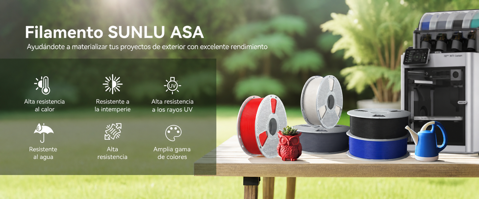 Filamento SUNLU ASA Varios Colores de Smartec Store para impresión 3D de piezas resistentes al calor, agua, intemperie y rayos UV