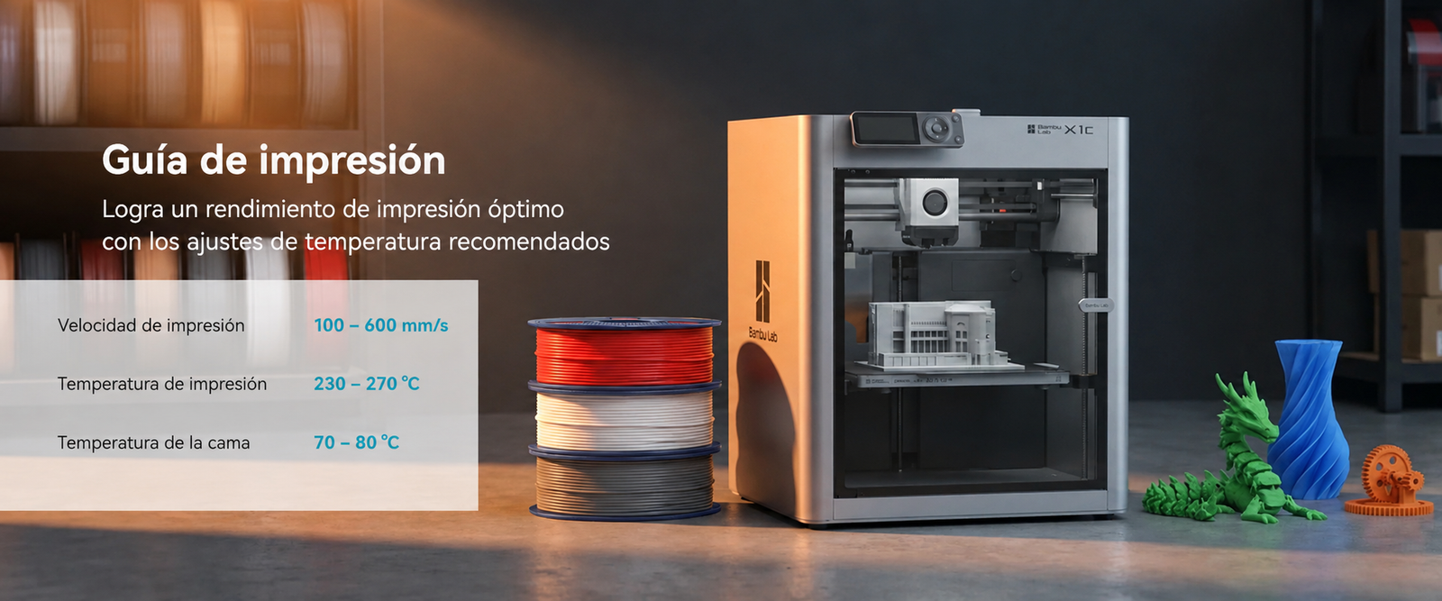 Guía de impresión para filamento SUNLU High Speed PETG Mate de Smartec Store con ajustes de temperatura y velocidad