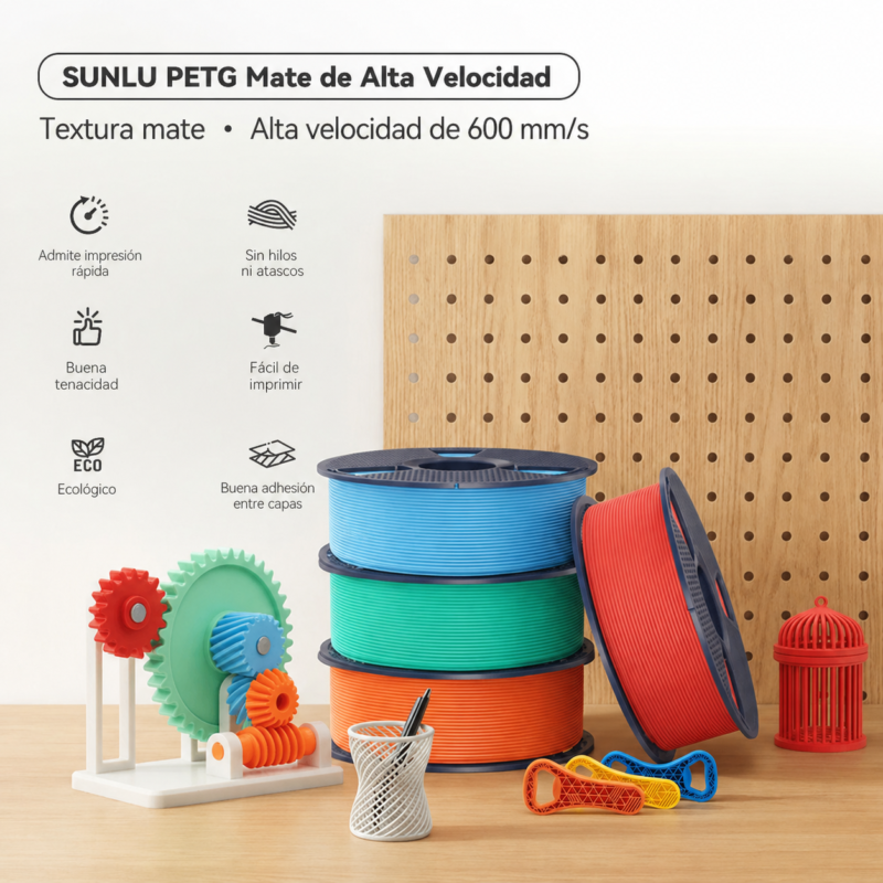 Filamento SUNLU PETG Mate de Alta Velocidad de Smartec Store con impresión rápida de 600 mm/s y acabado mate