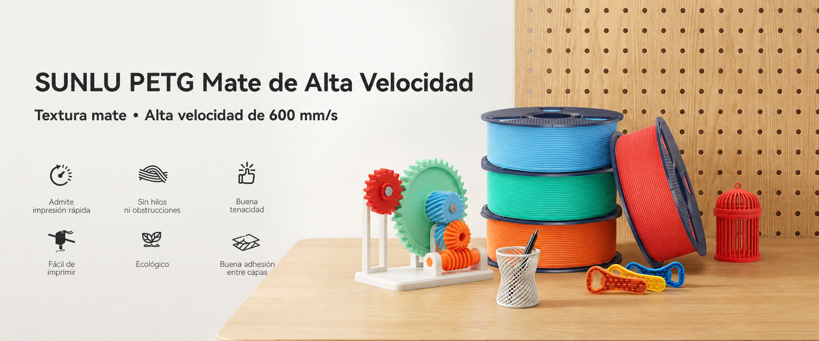 Filamento SUNLU PETG Mate de Alta Velocidad de Smartec Store con impresión rápida de 600 mm/s y acabado mate