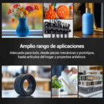 Aplicaciones del filamento SUNLU High Speed PETG Mate de Smartec Store en floreros, herramientas, maquetas, accesorios del hogar y piezas mecánicas impresas en 3D