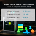 Guía de compatibilidad del filamento SUNLU PLA Glow in the Dark de Smartec Store, con parámetros de impresión para piezas luminosas