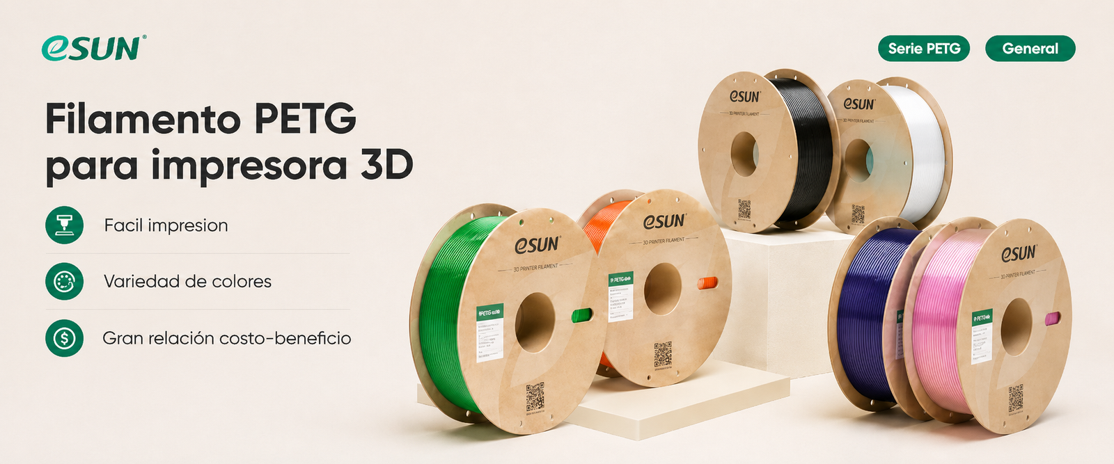 Filamento eSUN PETG Basic Varios Colores de Smartec Store para impresora 3D, fácil de imprimir y con buena relación costo-beneficio.