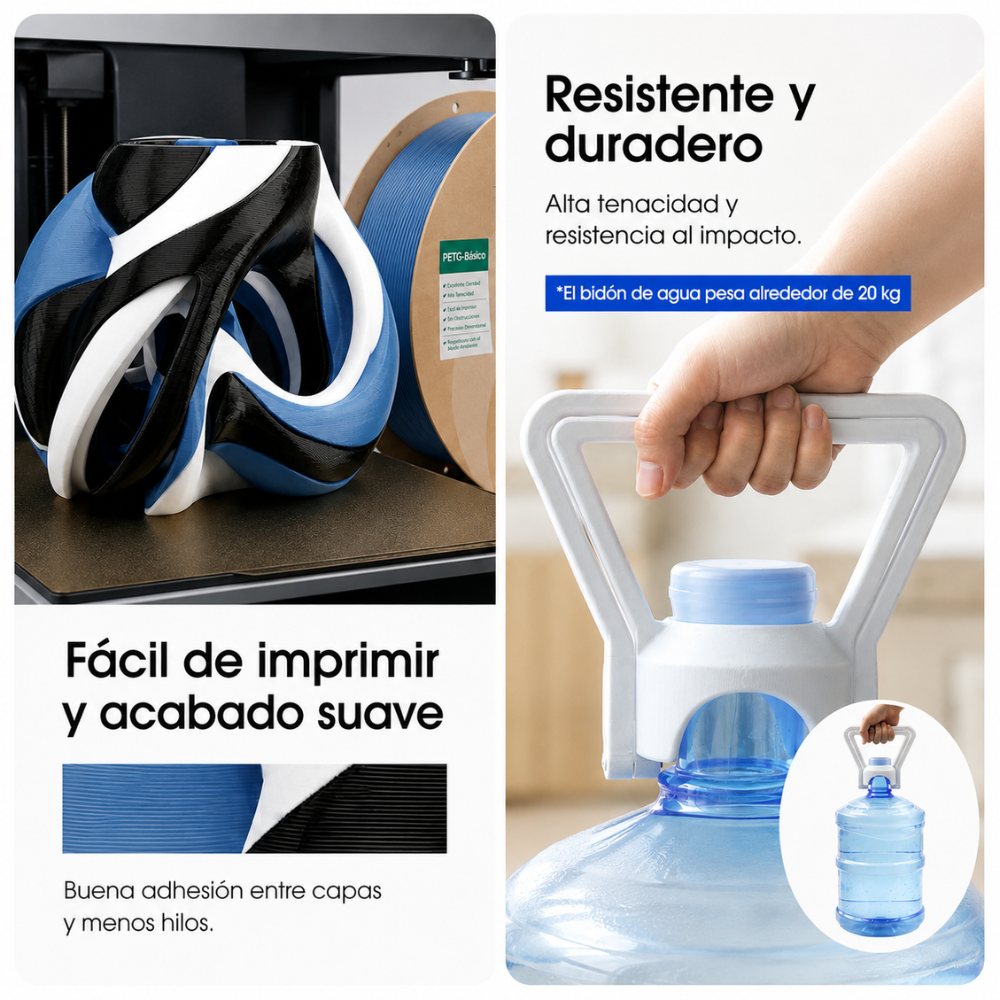 Filamento eSUN PETG Basic Azul, Negro y Blanco de Smartec Store para impresión 3D fácil, resistente y con acabado suave