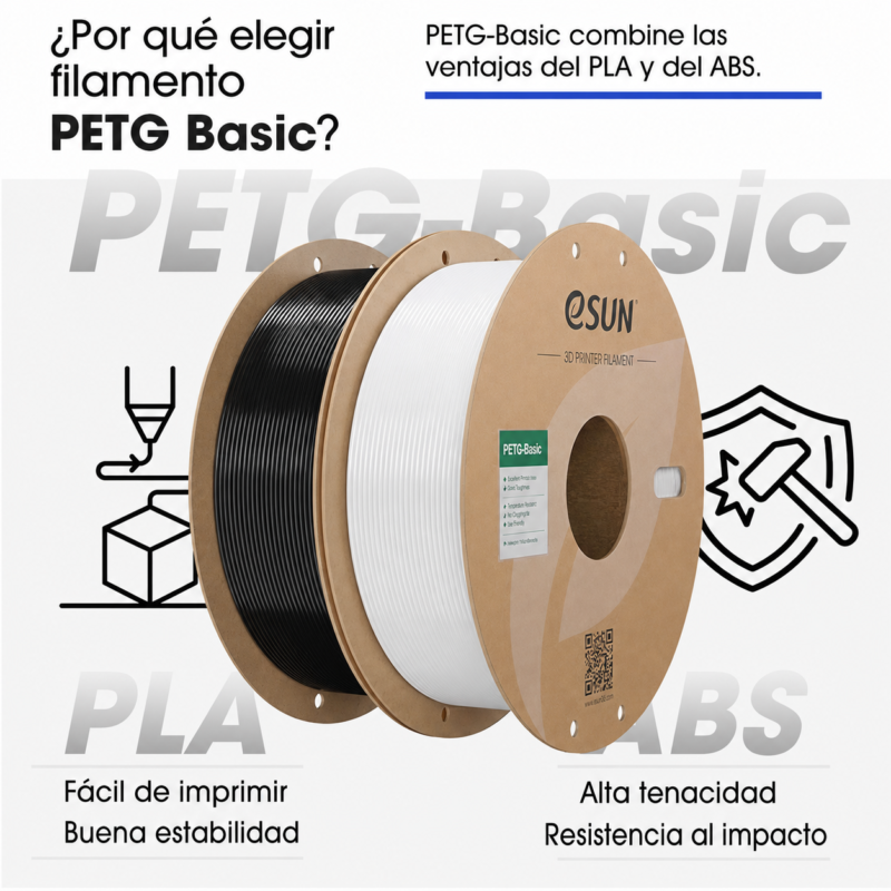 Filamento eSUN PETG Basic Negro y Blanco de Smartec Store, fácil de imprimir y resistente al impacto para impresión 3D