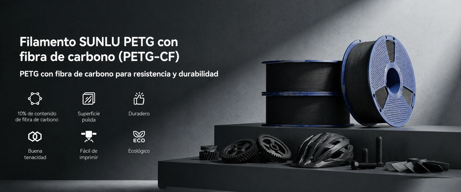 Filamento SUNLU PETG con fibra de carbono PETG-CF de Smartec Store, con 10% de fibra de carbono para impresión 3D resistente