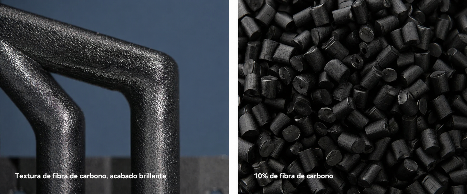 Detalle de textura brillante y pellets del filamento SUNLU PETG con 10% de fibra de carbono de Smartec Store