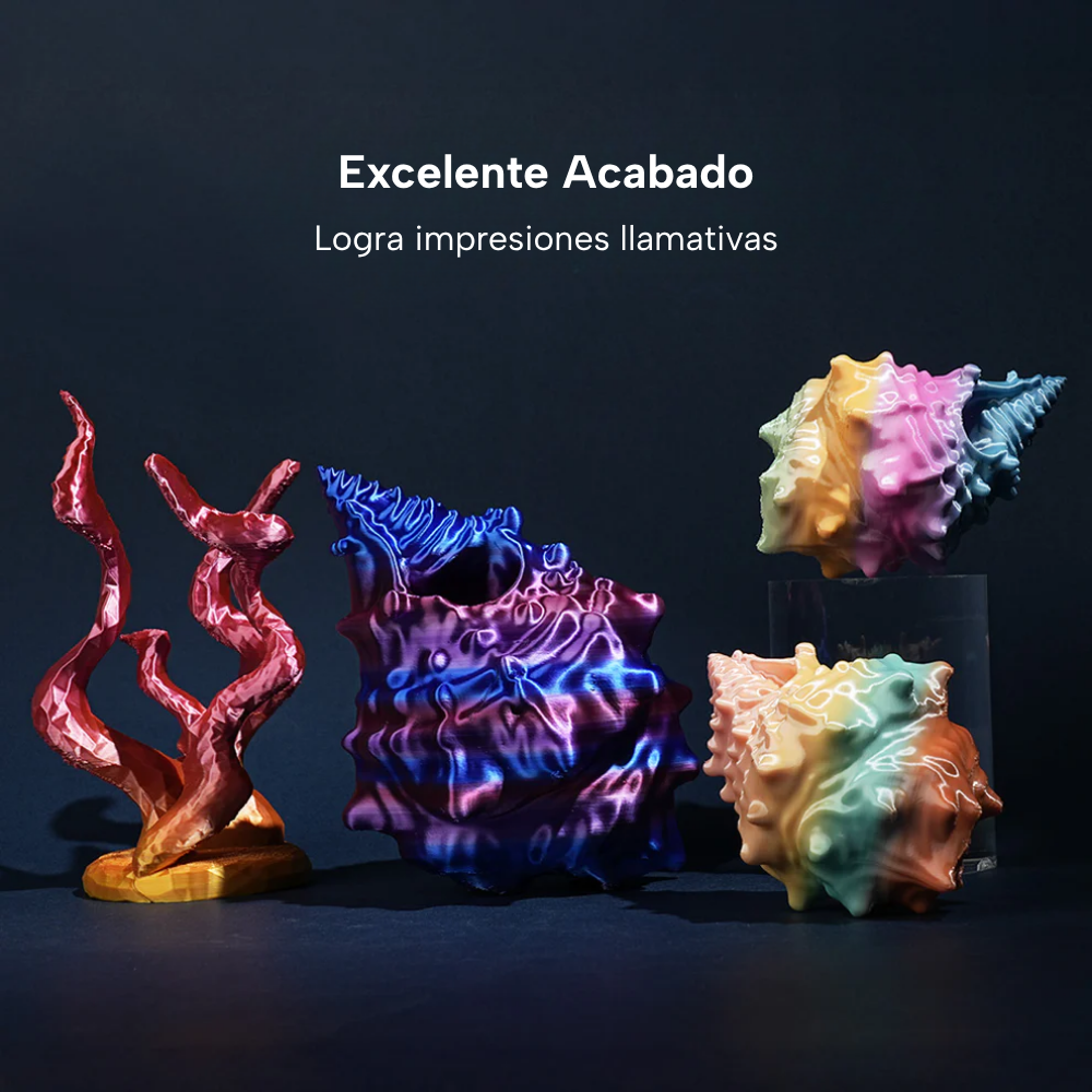 Modelos decorativos impresos con filamento SUNLU PLA Arcoíris de Smartec Store, con transiciones multicolor y acabado llamativo para impresión 3D