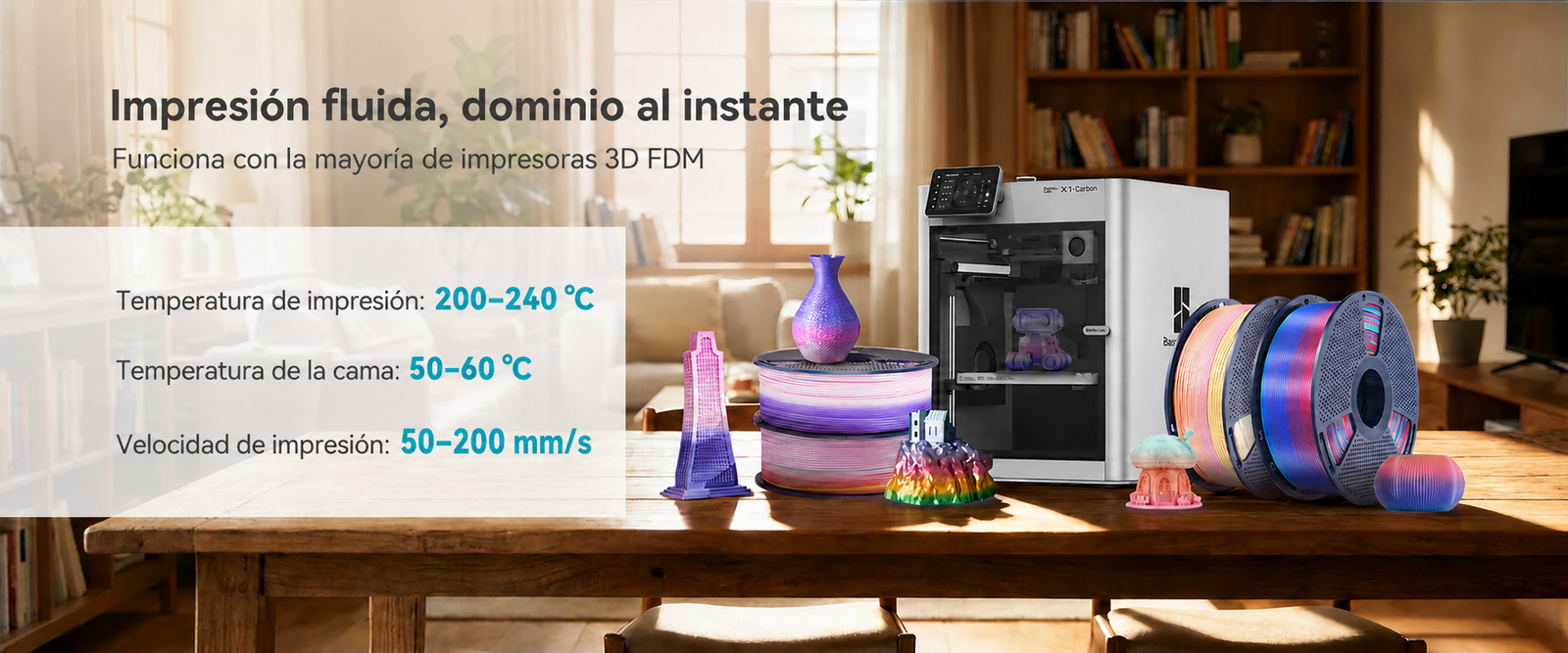 Guía de impresión para filamento SUNLU PLA Arcoíris de Smartec Store, compatible con impresoras 3D FDM y parámetros recomendados