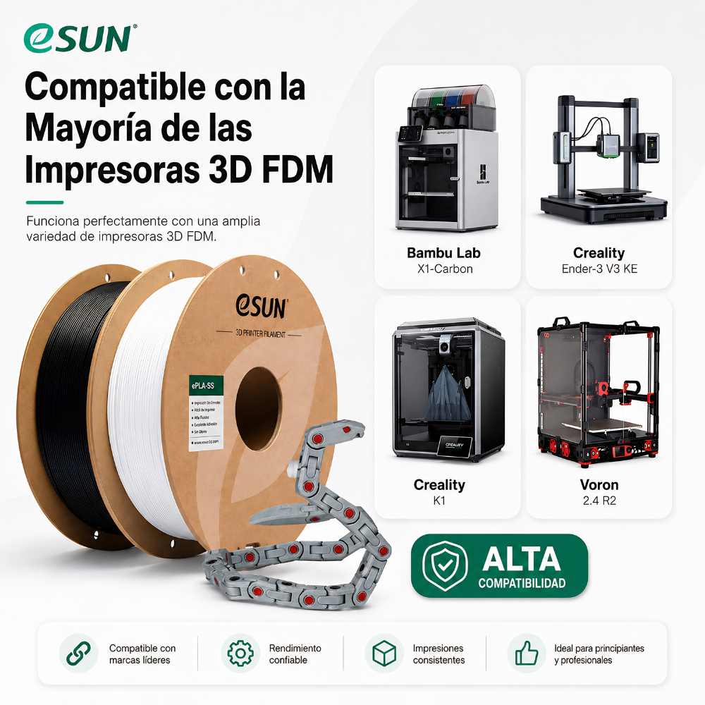 Filamento eSUN PLA Basic Blanco y Negro de Smartec Store, compatible con la mayoría de impresoras 3D FDM como Bambu Lab, Creality y Voron