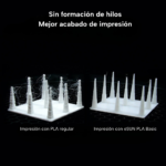 Comparación de impresión con eSUN PLA Basic Blanco de Smartec Store, mostrando menor formación de hilos y mejor acabado frente al PLA regular