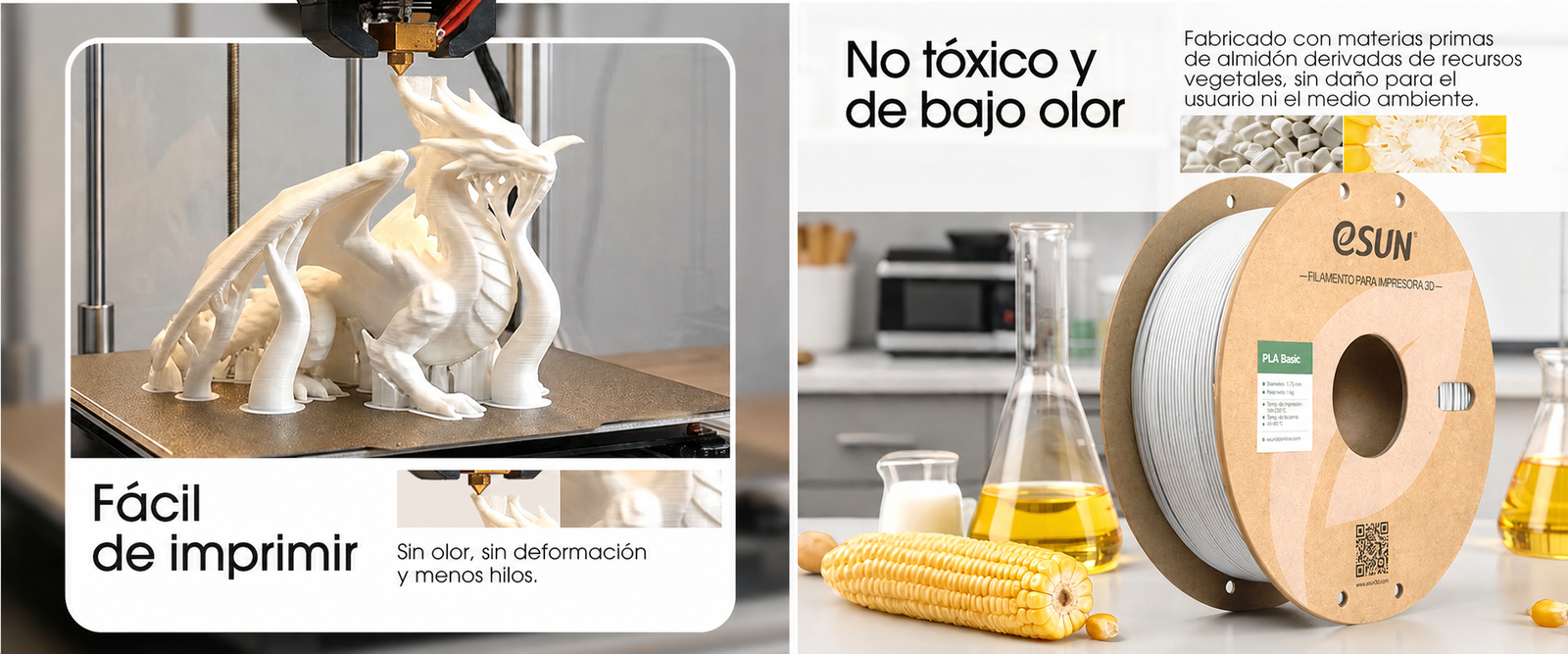 Filamento eSUN PLA Basic Blanco de Smartec Store, fácil de imprimir, de bajo olor y con buena calidad para modelos 3D detallados