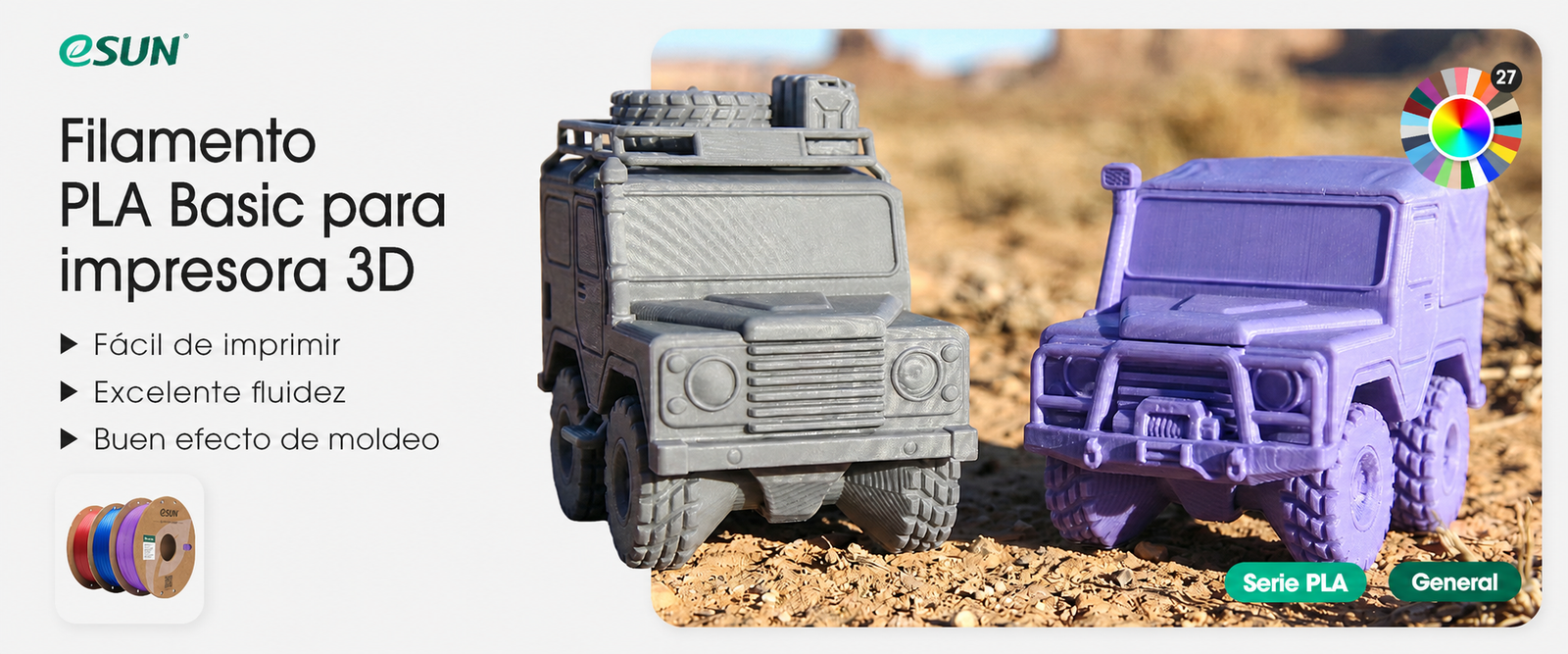 Filamento eSUN PLA Basic Varios Colores de Smartec Store, fácil de imprimir y con excelente fluidez para modelos 3D de uso general