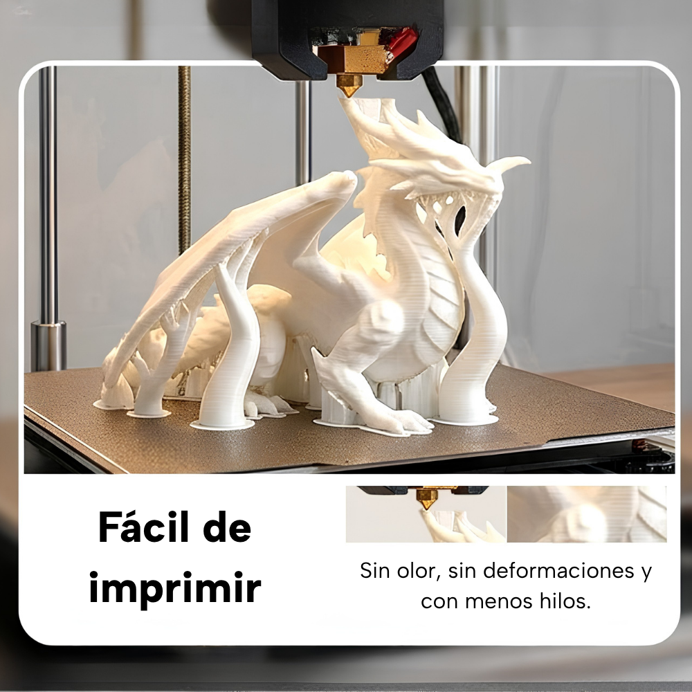 Dragón Blanco impreso con filamento eSUN PLA Basic de Smartec Store, fácil de imprimir, sin olor, sin deformaciones y con menos hilos