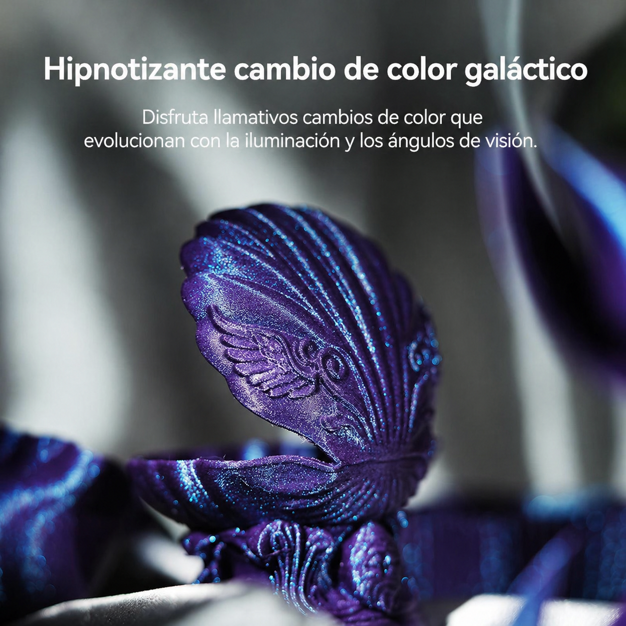 Accesorio decorativo tipo concha impreso con filamento SUNLU PLA Galaxy Galaxia de Smartec Store, con cambio de color galáctico y brillo nacarado