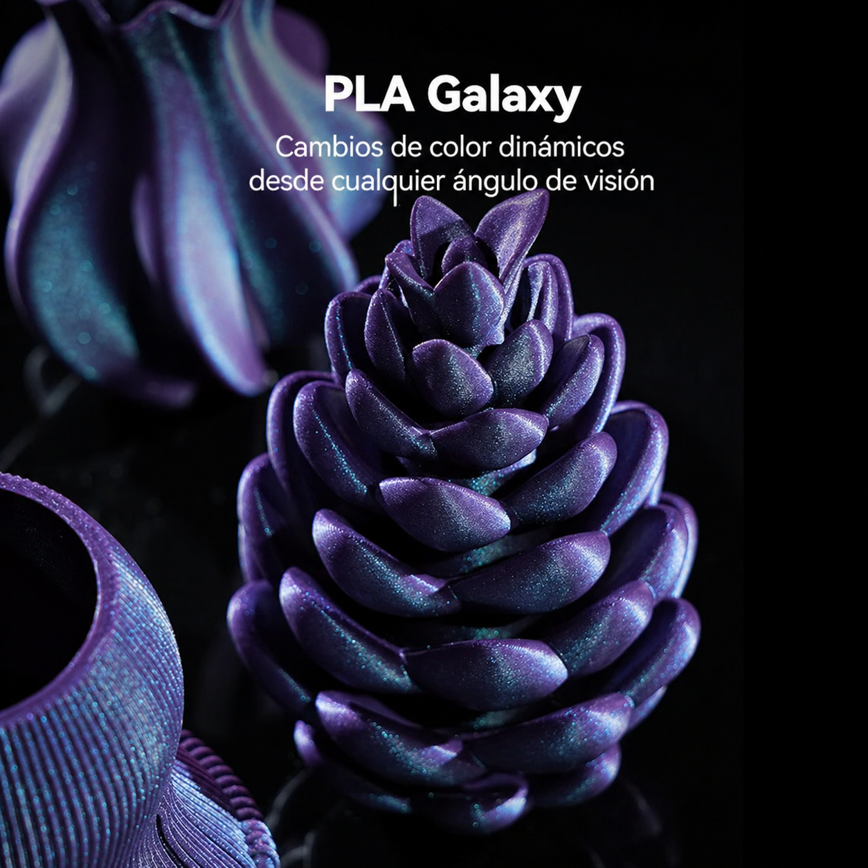 Piña decorativa impresa con filamento SUNLU PLA Galaxy Galaxia de Smartec Store, con cambios de color dinámicos y brillo nacarado