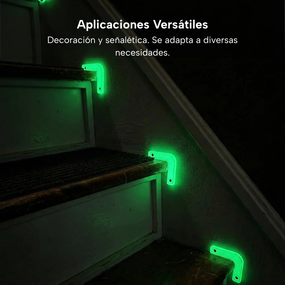 Indicadores de escalera Verdes impresos con filamento SUNLU PLA Glow in the Dark de Smartec Store, ideales para señalética luminosa y decoración