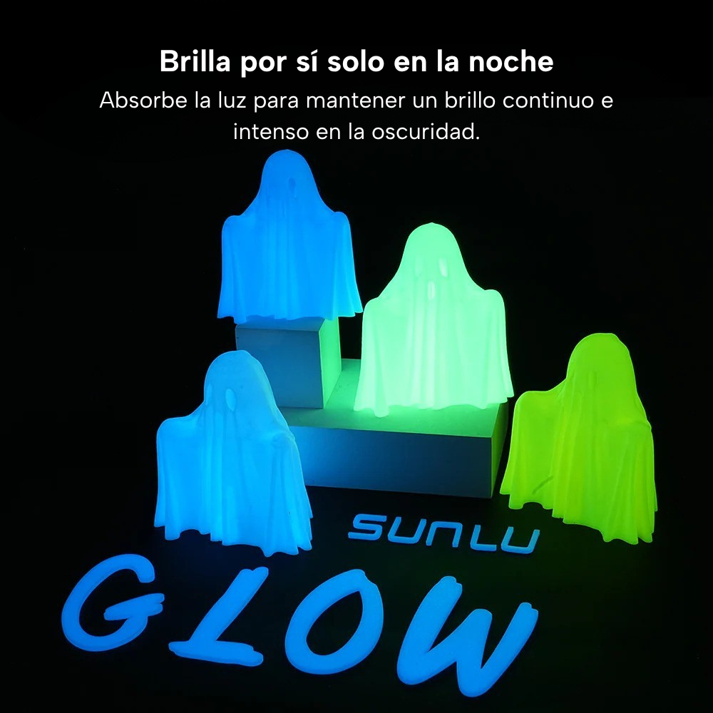 Fantasmas luminosos impresos con filamento SUNLU PLA Glow in the Dark Varios Colores de Smartec Store, con brillo continuo en la oscuridad