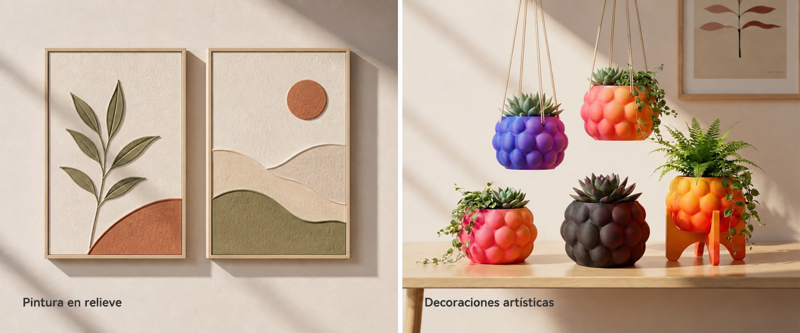 Modelos impresos con filamento SUNLU PLA Mate Doble Color vistos desde distintos ángulos